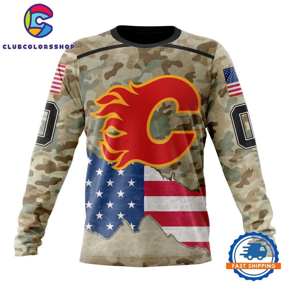 NHL Calgary Flames Specialized Kits For United State With Camo Color Hoodie, T Shirt 3
