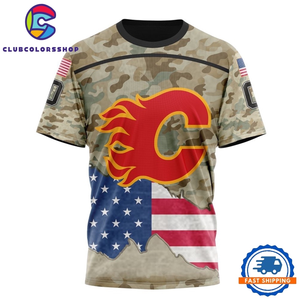 NHL Calgary Flames Specialized Kits For United State With Camo Color Hoodie, T Shirt 4