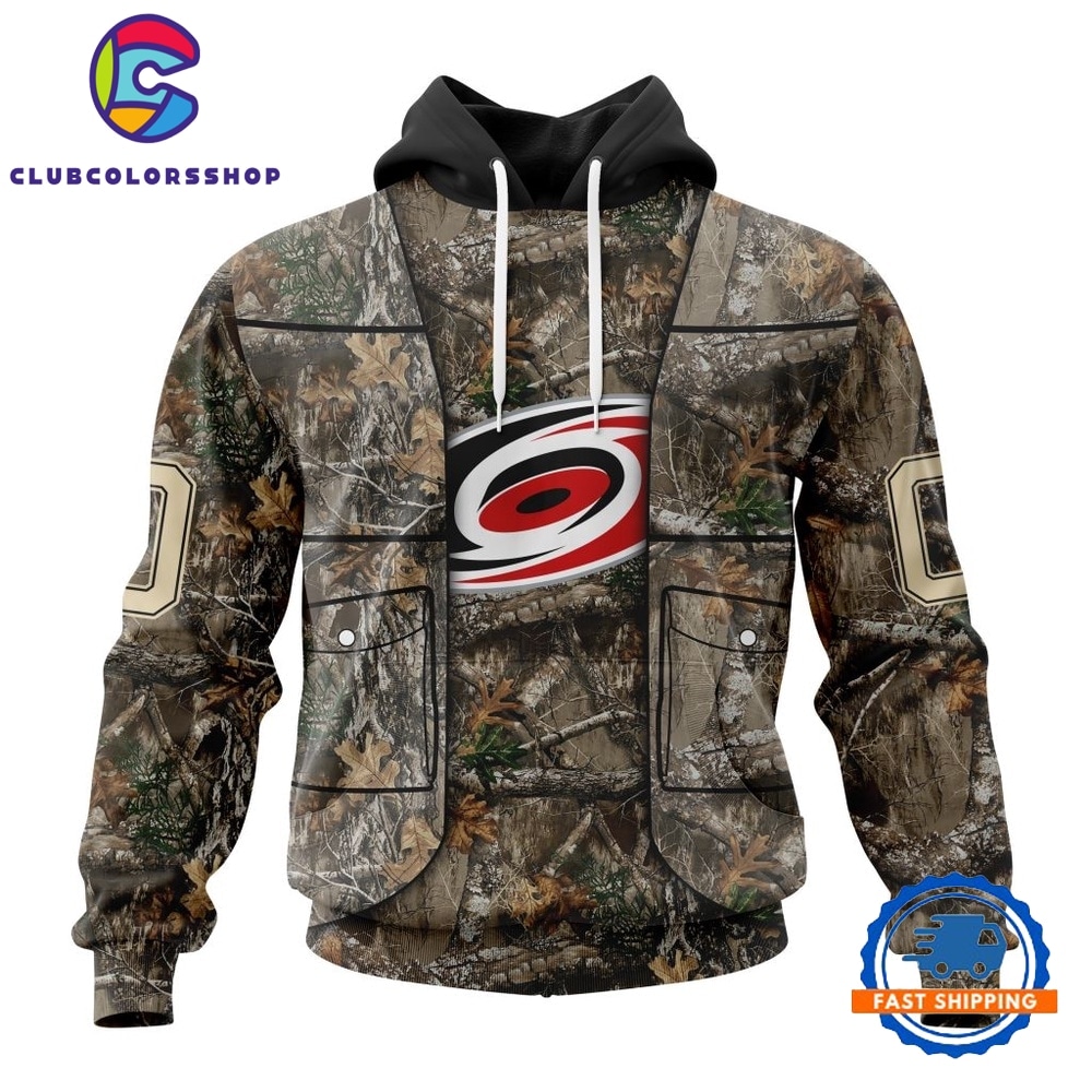 NHL Carolina Hurricanes Specialized Unisex Vest Kits With Realtree Camo Hoodie, T Shirt