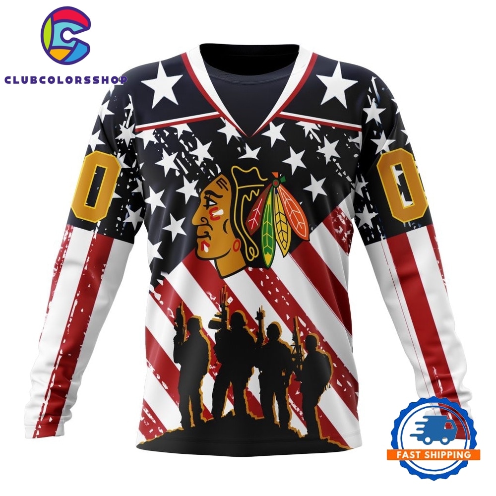 NHL Chicago BlackHawks Specialized Kits For Honor USS Military Hoodie, T Shirt 3