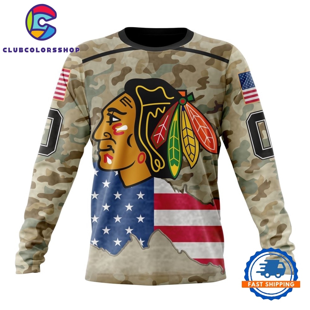 NHL Chicago BlackHawks Specialized Kits For United State With Camo Color Hoodie, T Shirt 3
