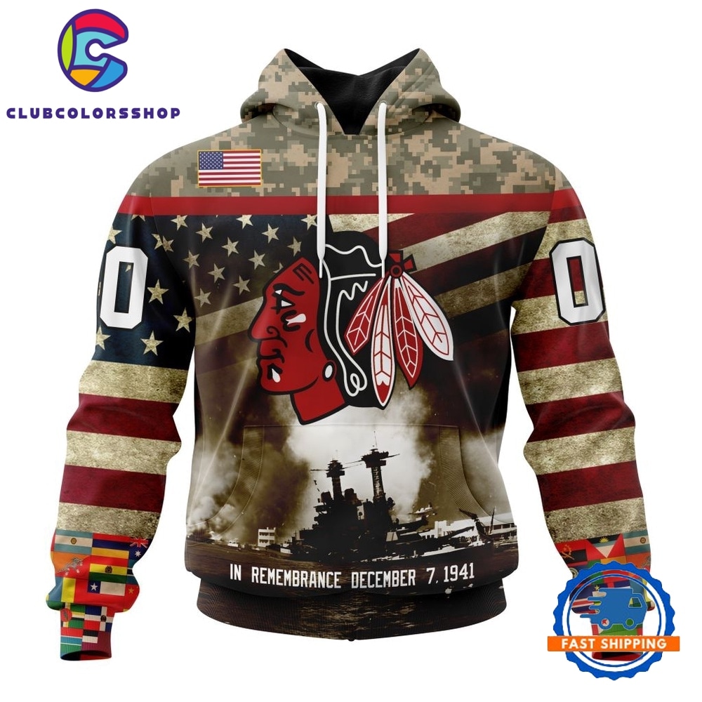 NHL Chicago BlackHawks Specialized Unisex Kits Remember Pearl Harbor Hoodie, T Shirt