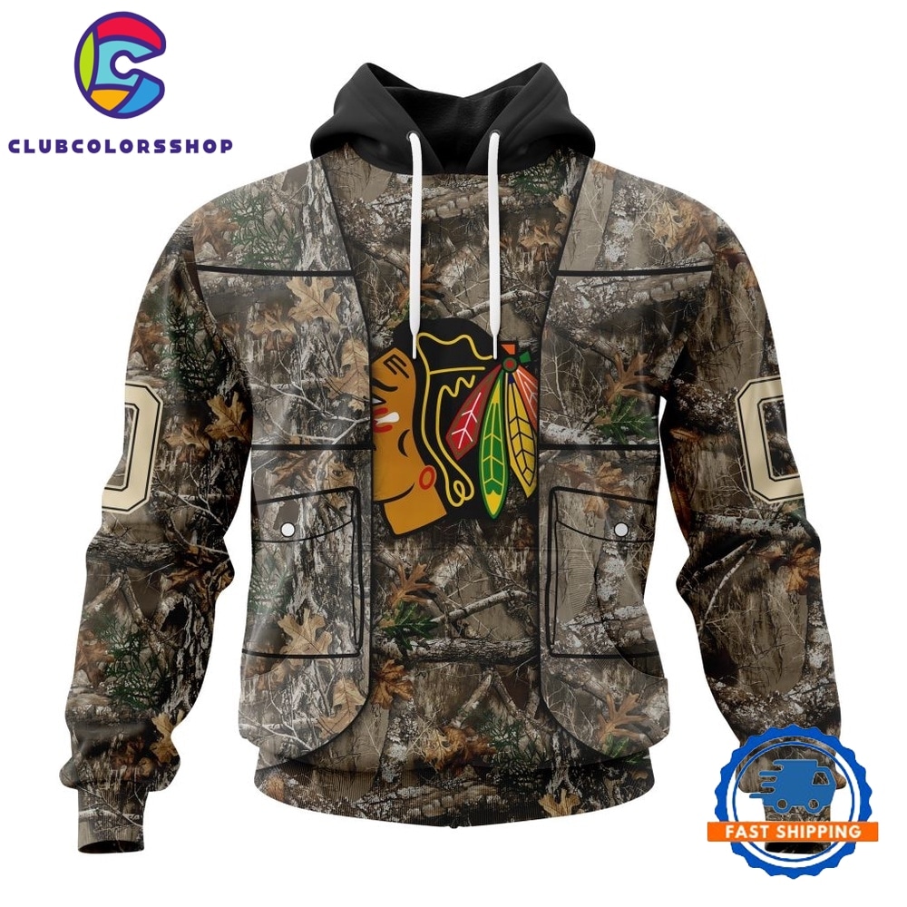 NHL Chicago BlackHawks Specialized Unisex Vest Kits With Realtree Camo Hoodie, T Shirt