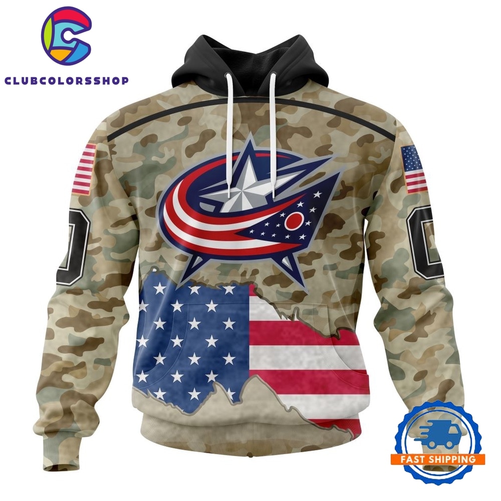 NHL Columbus Blue Jackets Specialized Kits For United State With Camo Color Hoodie, T Shirt