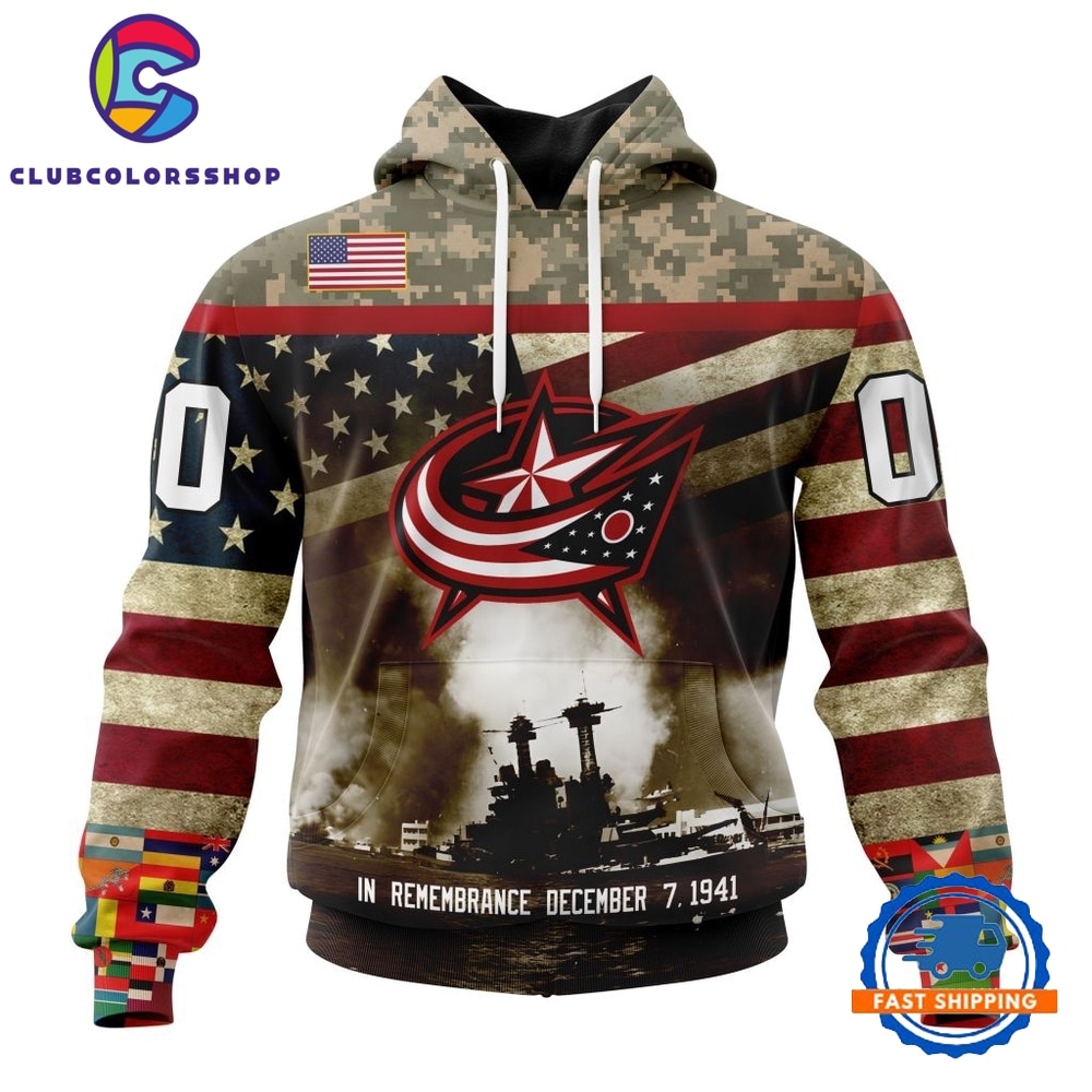 NHL Columbus Blue Jackets Specialized Unisex Kits Remember Pearl Harbor Hoodie, T Shirt