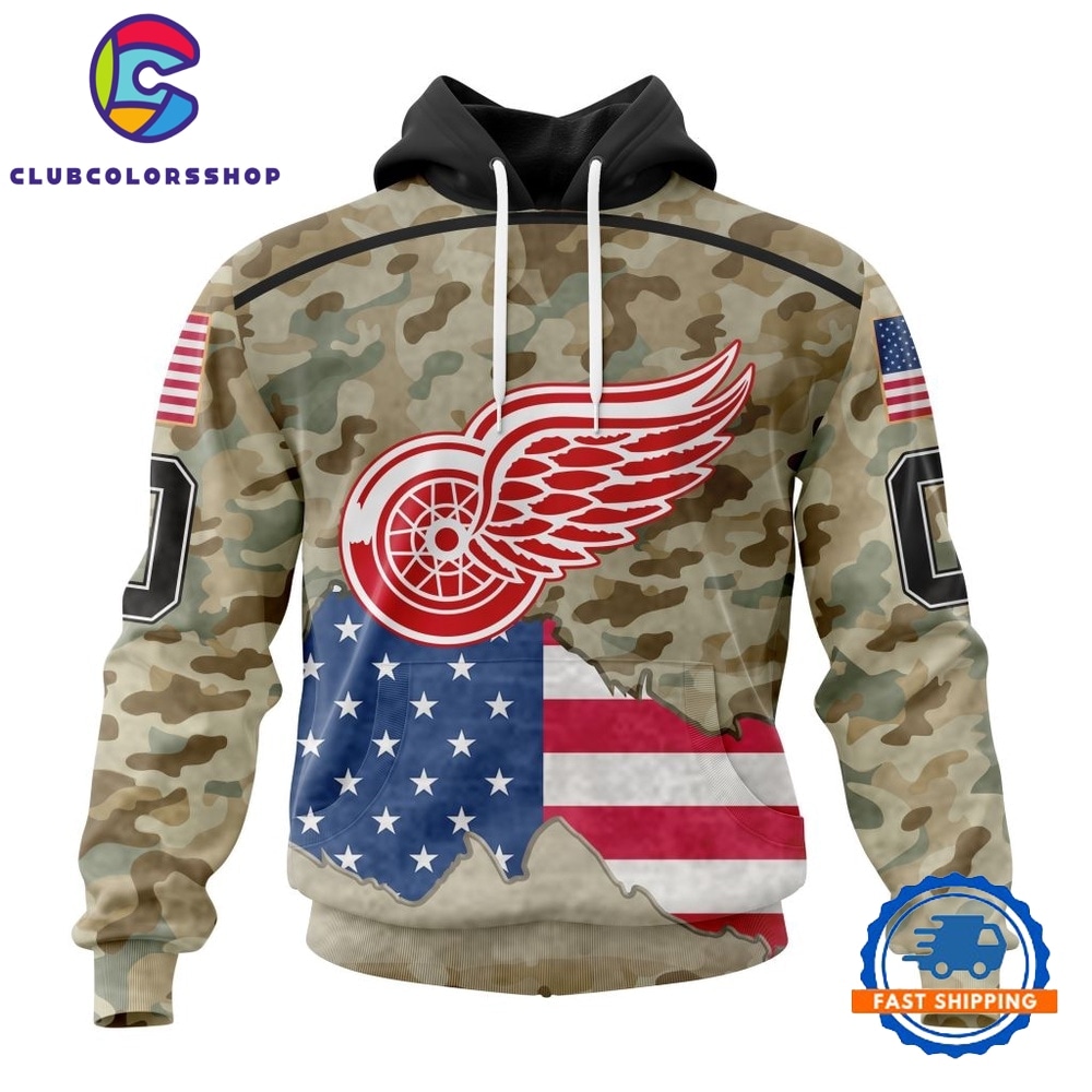NHL Detroit Red Wings Specialized Kits For United State With Camo Color Hoodie, T Shirt