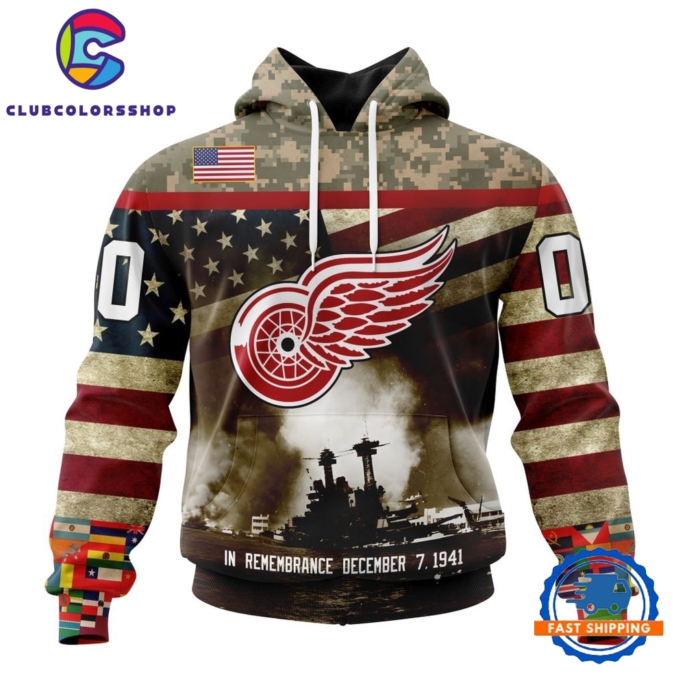 NHL Detroit Red Wings Specialized Unisex Kits Remember Pearl Harbor Hoodie, T Shirt