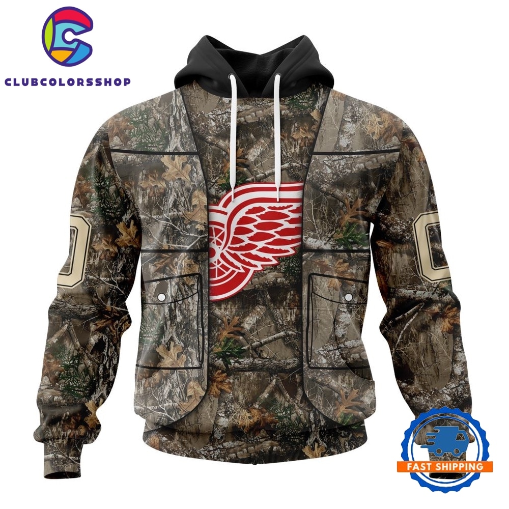 NHL Detroit Red Wings Specialized Unisex Vest Kits With Realtree Camo Hoodie, T Shirt