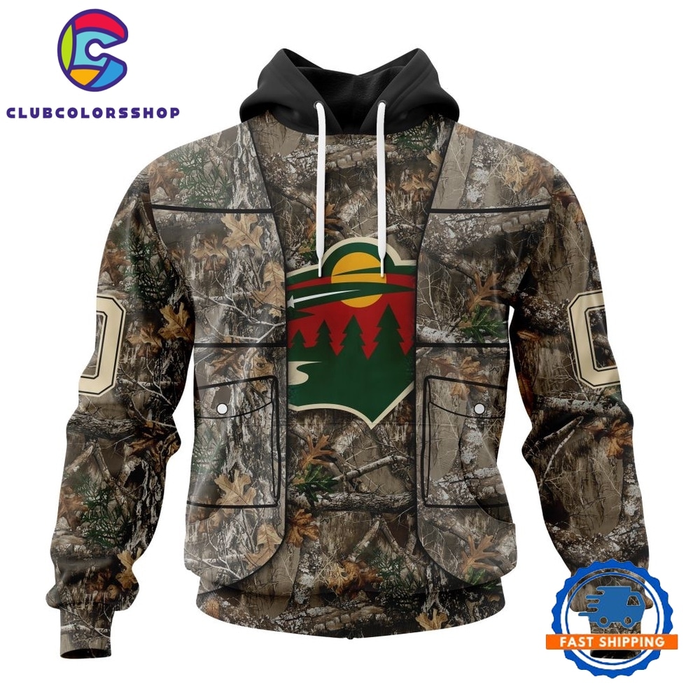 NHL Minnesota Wild Specialized Unisex Vest Kits With Realtree Camo Hoodie, T Shirt