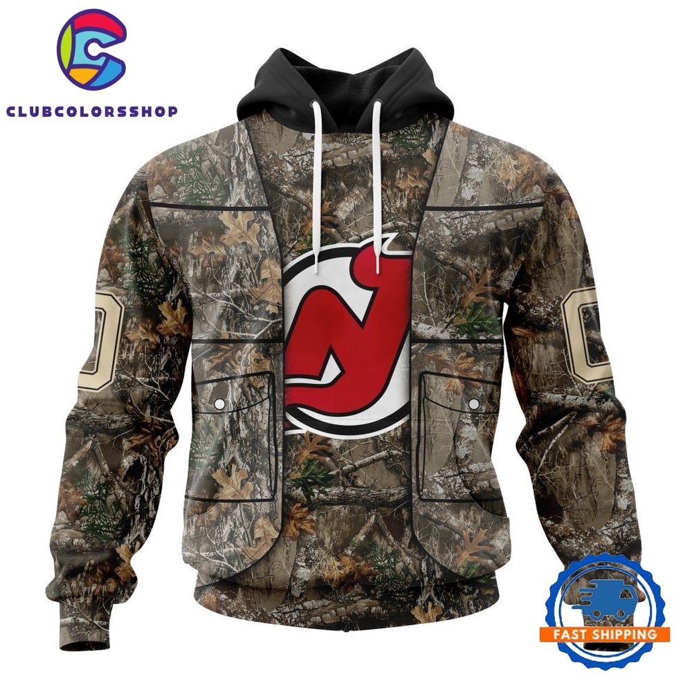 NHL New Jersey Devils Specialized Unisex Vest Kits With Realtree Camo Hoodie, T Shirt