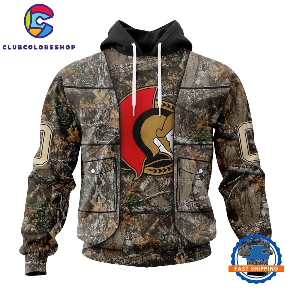 NHL Ottawa Senators Specialized Unisex Vest Kits With Realtree Camo Hoodie, T Shirt
