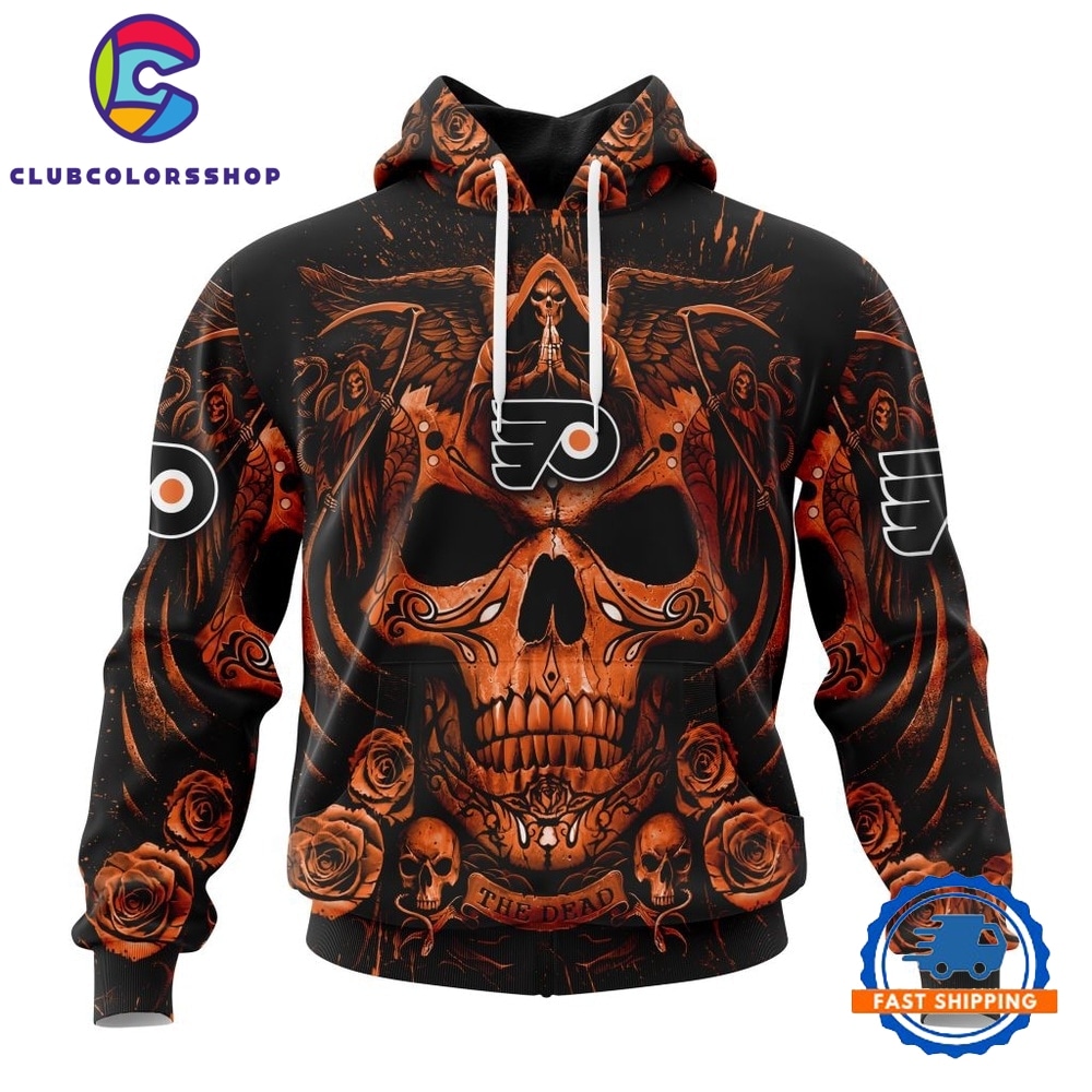 NHL Philadelphia Flyers Special Design Halloween With Skull Art Hoodie, T Shirt