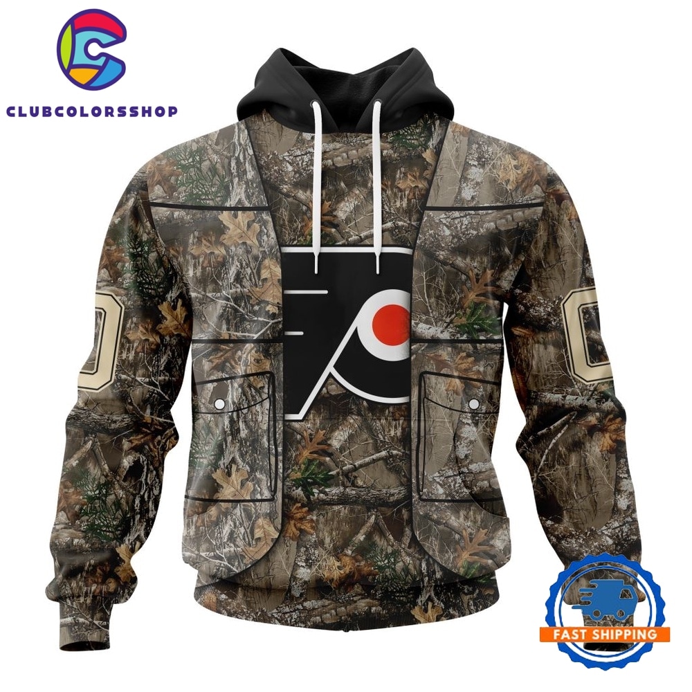 NHL Philadelphia Flyers Specialized Unisex Vest Kits With Realtree Camo Hoodie, T Shirt