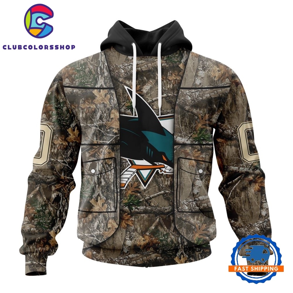 NHL San Jose Sharks Specialized Unisex Vest Kits With Realtree Camo Hoodie, T Shirt