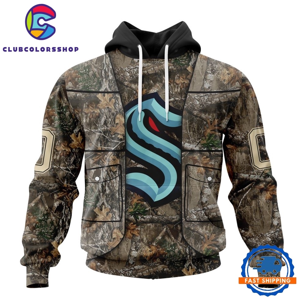 NHL Seattle Kraken Specialized Unisex Vest Kits With Realtree Camo Hoodie, T Shirt