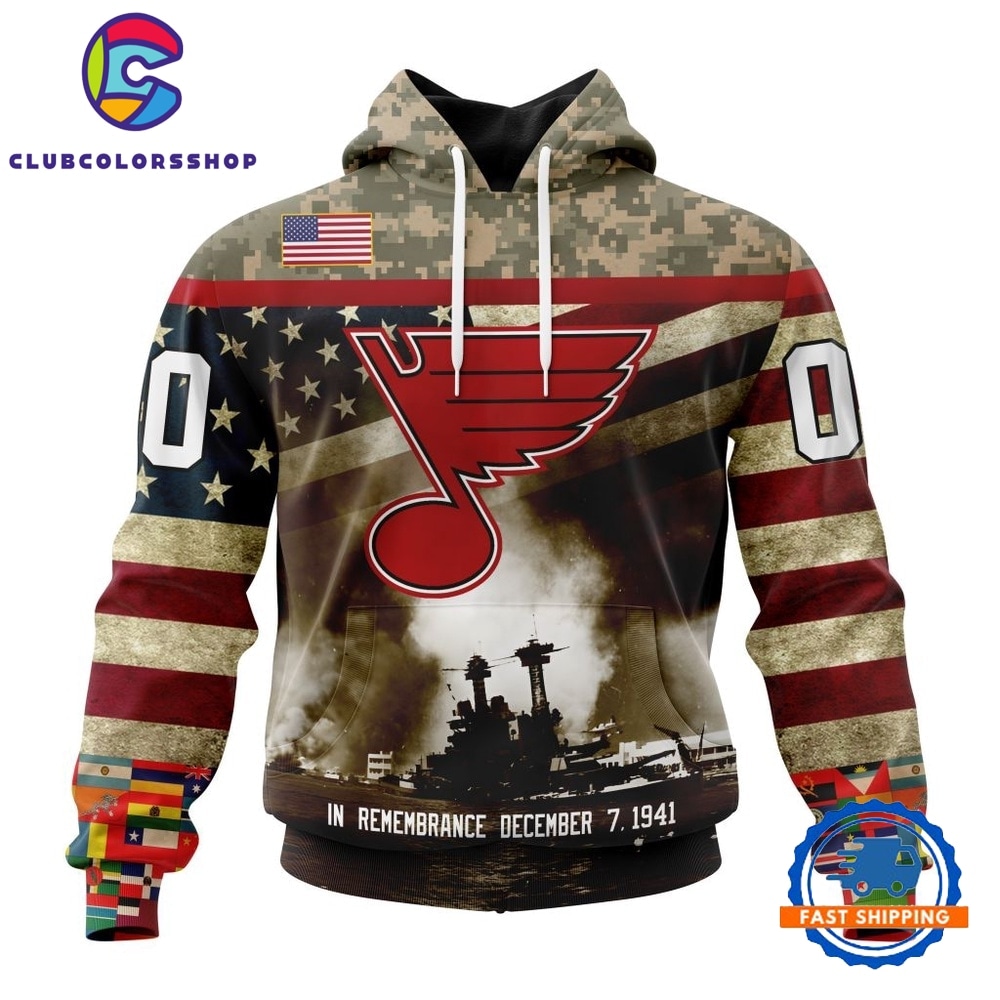 NHL St. Louis Blues Specialized Unisex Kits Remember Pearl Harbor Hoodie, T Shirt