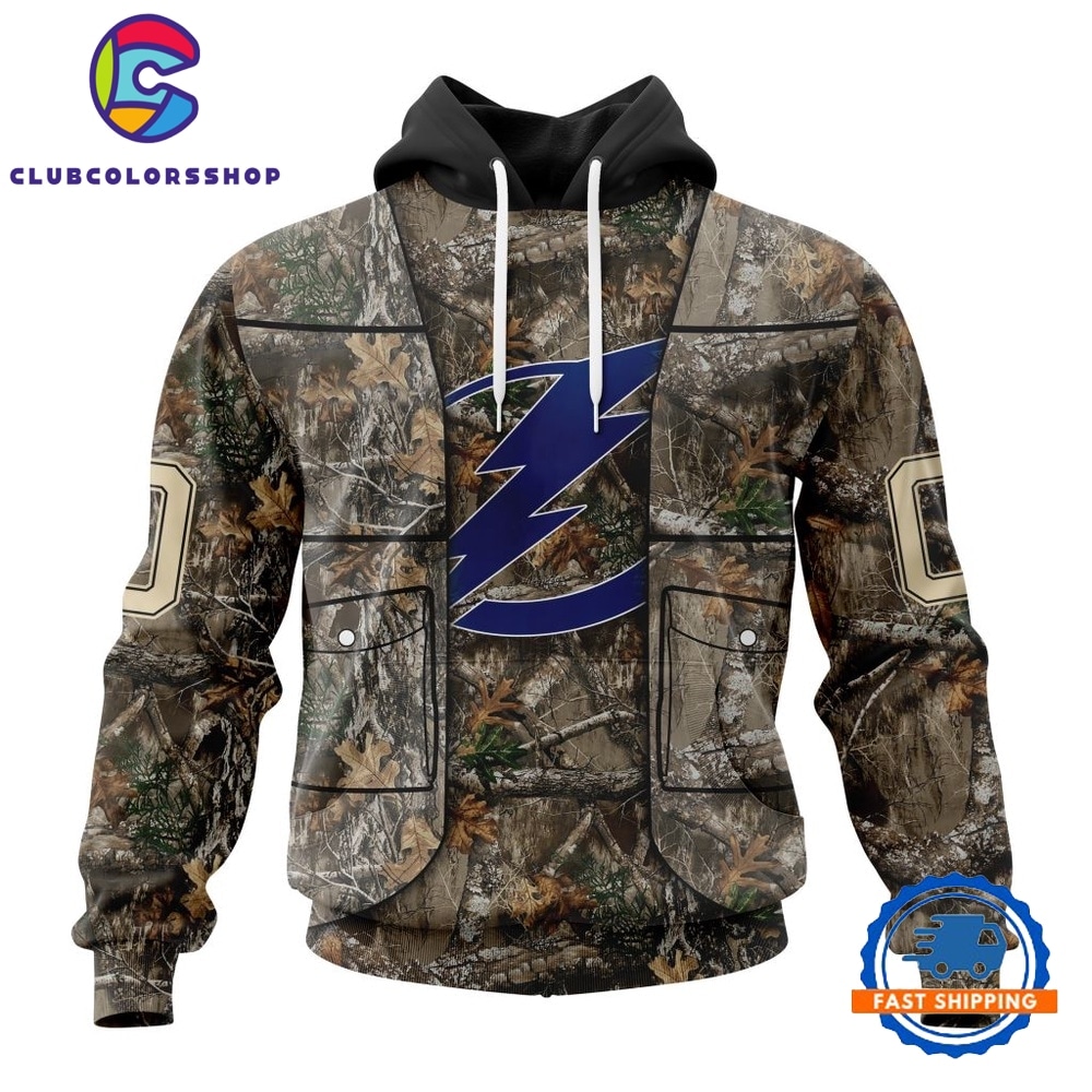 NHL Tampa Bay Lightning Specialized Unisex Vest Kits With Realtree Camo Hoodie, T Shirt