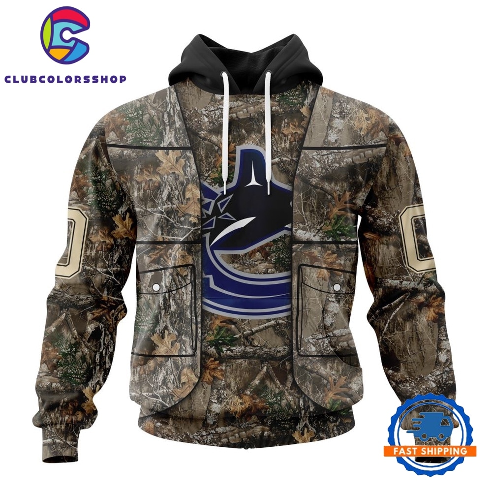 NHL Vancouver Canucks Specialized Unisex Vest Kits With Realtree Camo Hoodie, T Shirt