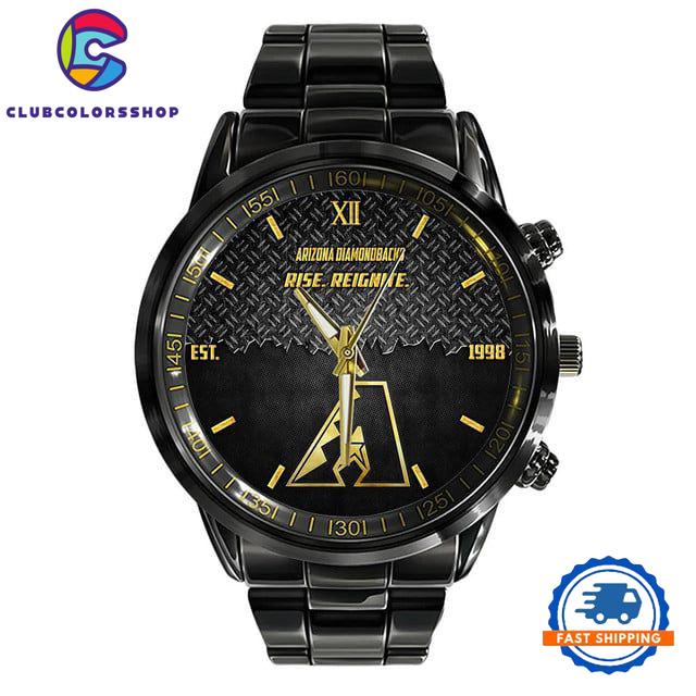 MLB Arizona Diamondbacks Custom Black Stainless Steel Watch, Baseball Team Watch MLB Arizona Diamondbacks Custom Black Stainless Steel Watch, Baseball Team Watch