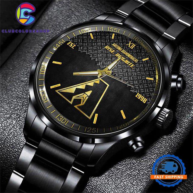 MLB Arizona Diamondbacks Custom Black Stainless Steel Watch, Baseball Team Watch
