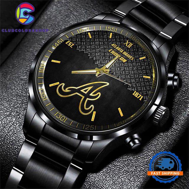 MLB Atlanta Braves Custom Black Stainless Steel Watch, Baseball Team Watch