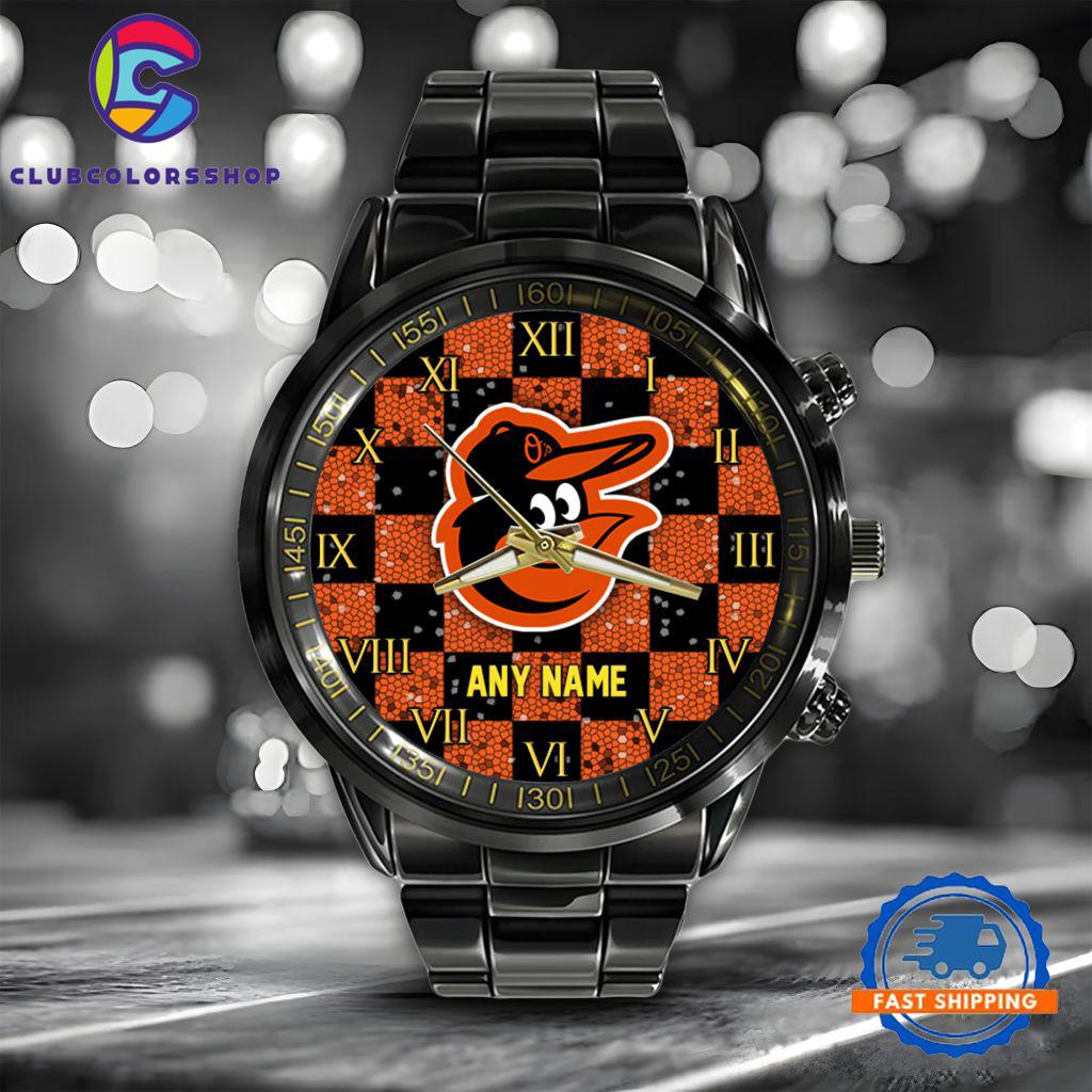 MLB Baltimore Orioles Black Stainless Steel Watch Baseball Team Design