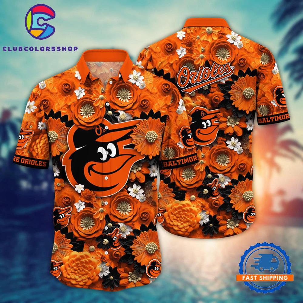 MLB Baltimore Orioles Floral Burst Hawaiian Shirt