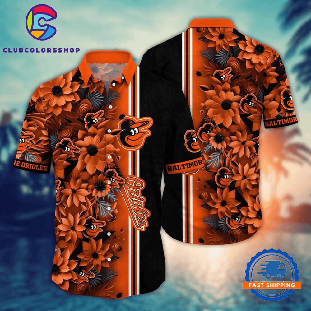 MLB Baltimore Orioles Floral Stripe Hawaiian Shirt