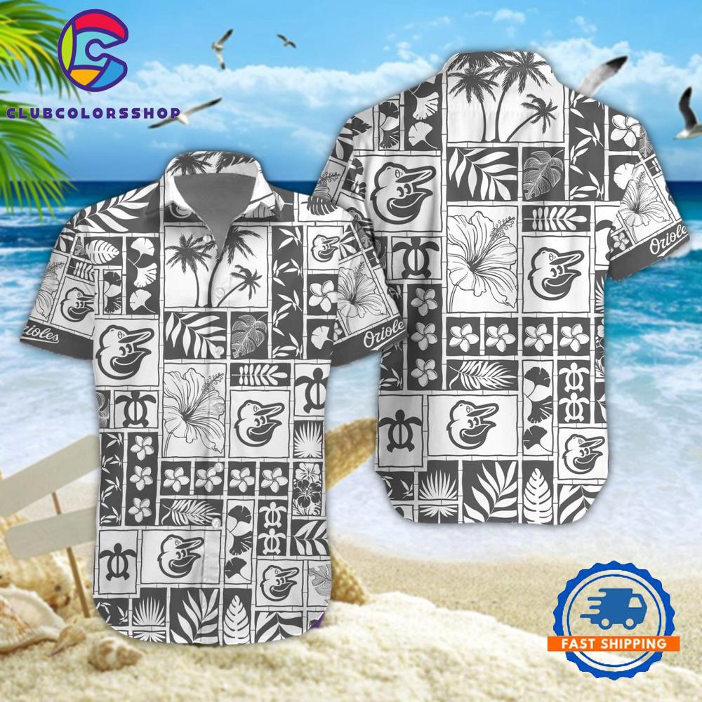 MLB Baltimore Orioles Monochrome Island Hawaiian Shirt