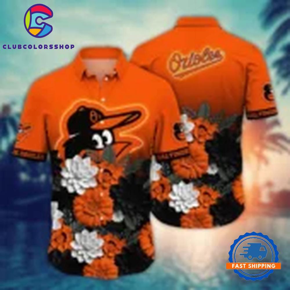 MLB Baltimore Orioles Neon Floral Burst Hawaiian Shirt