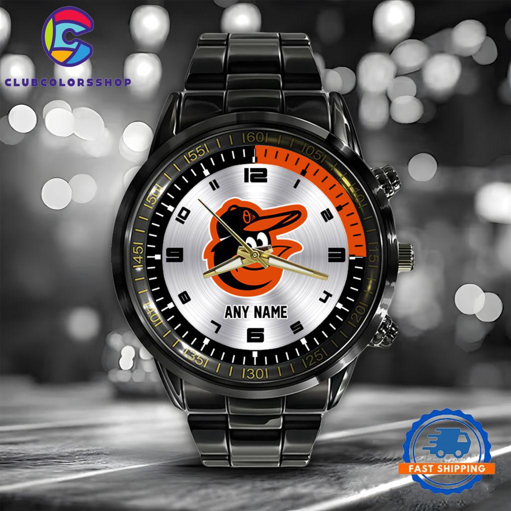 MLB Baltimore Orioles Personalized Black Stainless Steel Watch