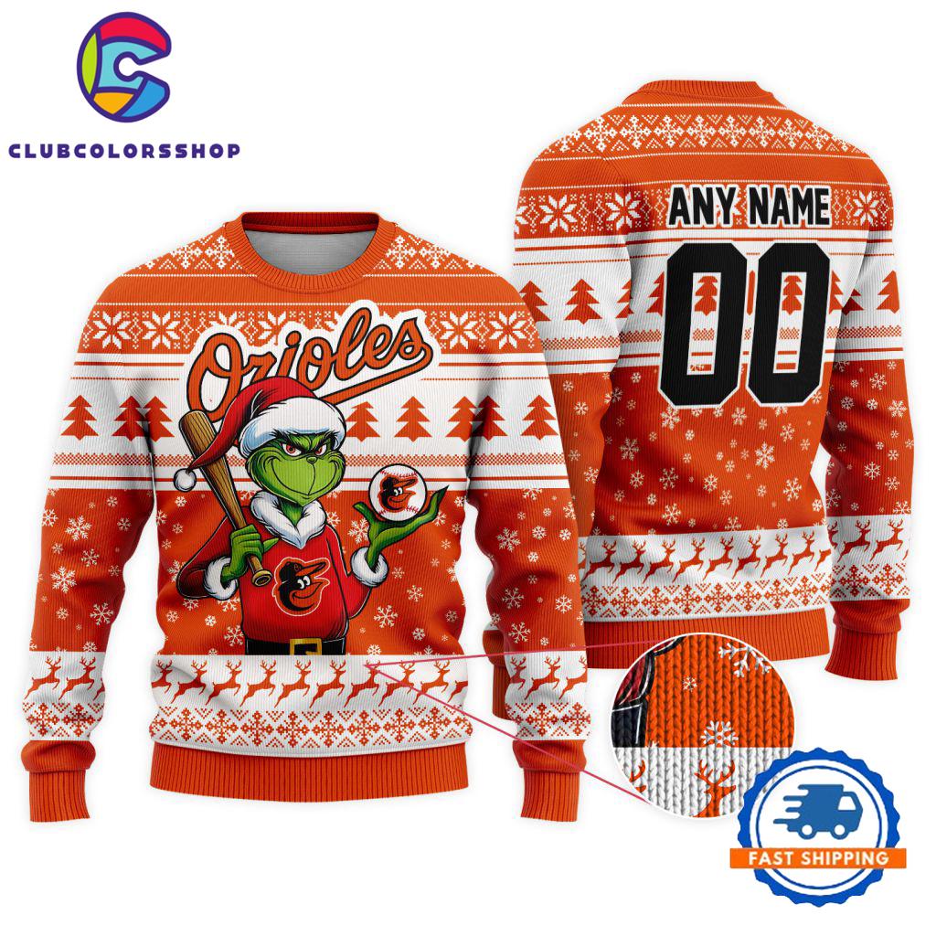 MLB Baltimore Orioles Special Grinch Christmas Ugly Sweater Design