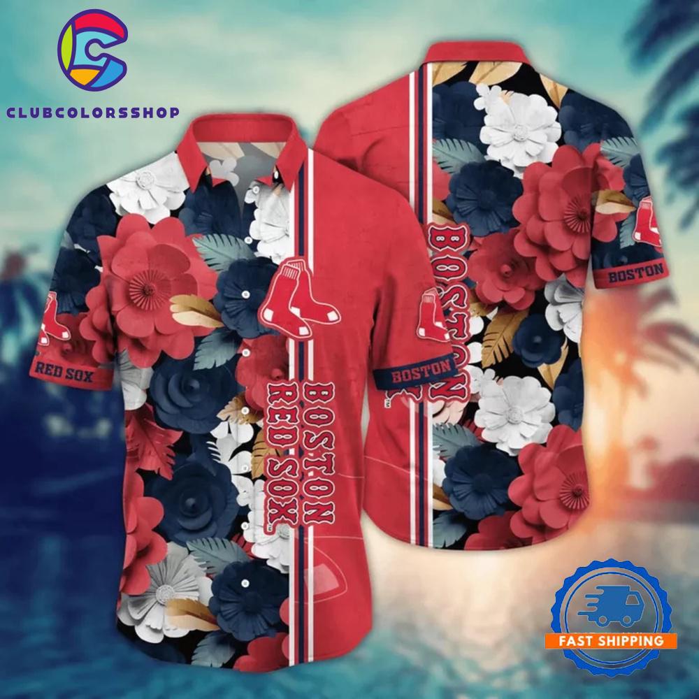 MLB Boston Red Sox Classic Floral Stripe Hawaiian Shirt
