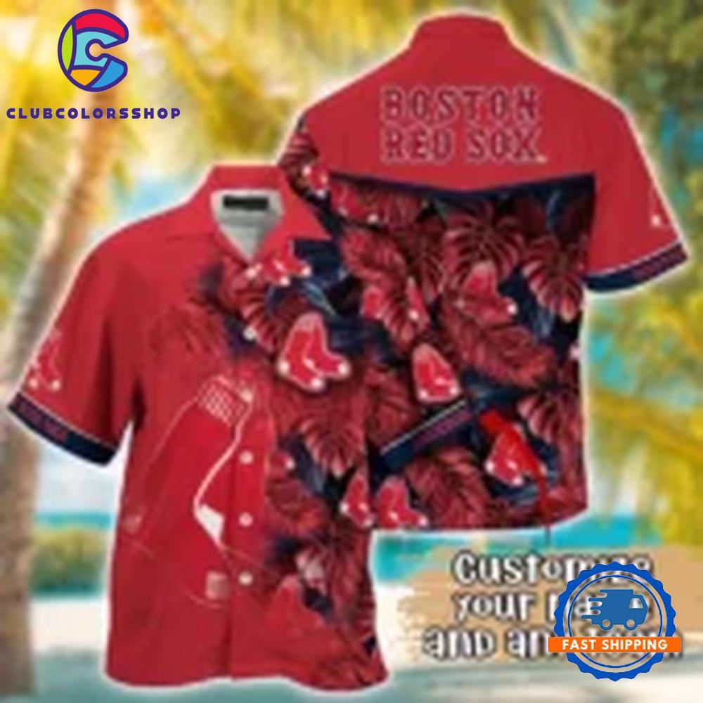 MLB Boston Red Sox Custom Leaf Pattern Hawaiian Shirt