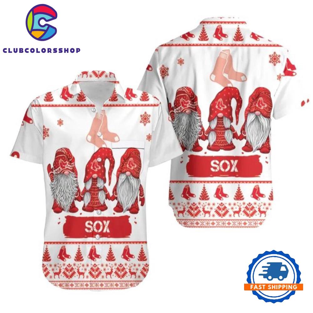 MLB Boston Red Sox Festive Hawaiian Shirt with Christmas Gnomes Design