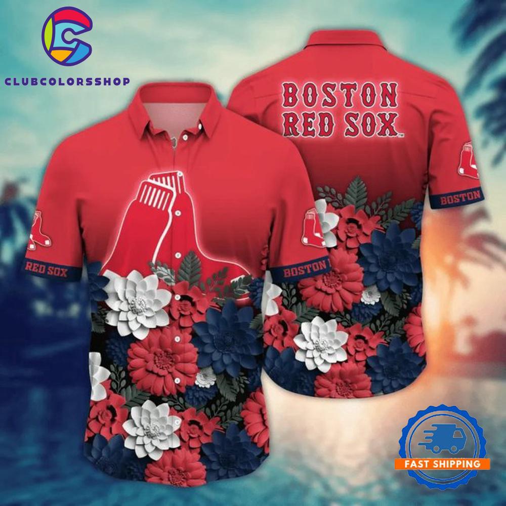 MLB Boston Red Sox Hawaiian Shirt Bold Blossom Fade Design