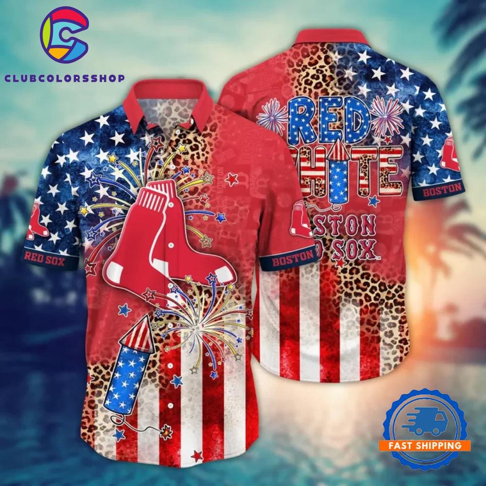 MLB Boston Red Sox Leopard Stars And Stripes Celebration Hawaiian Shirt