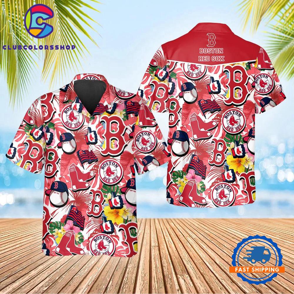 MLB Boston Red Sox Tropical Logo Collage Hawaiian Shirt