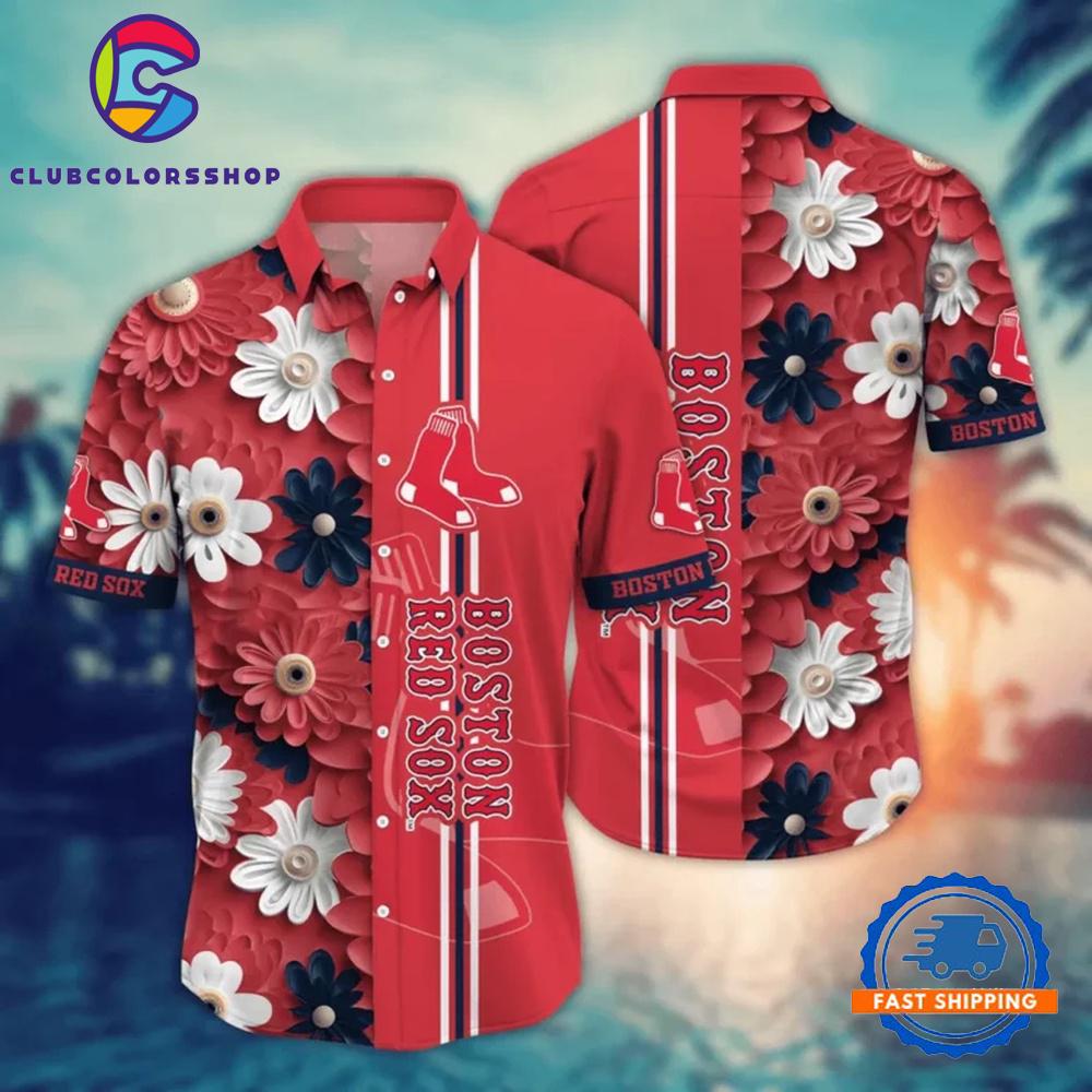 MLB Boston Red Sox Vibrant Bloom Stripe Hawaiian Shirt