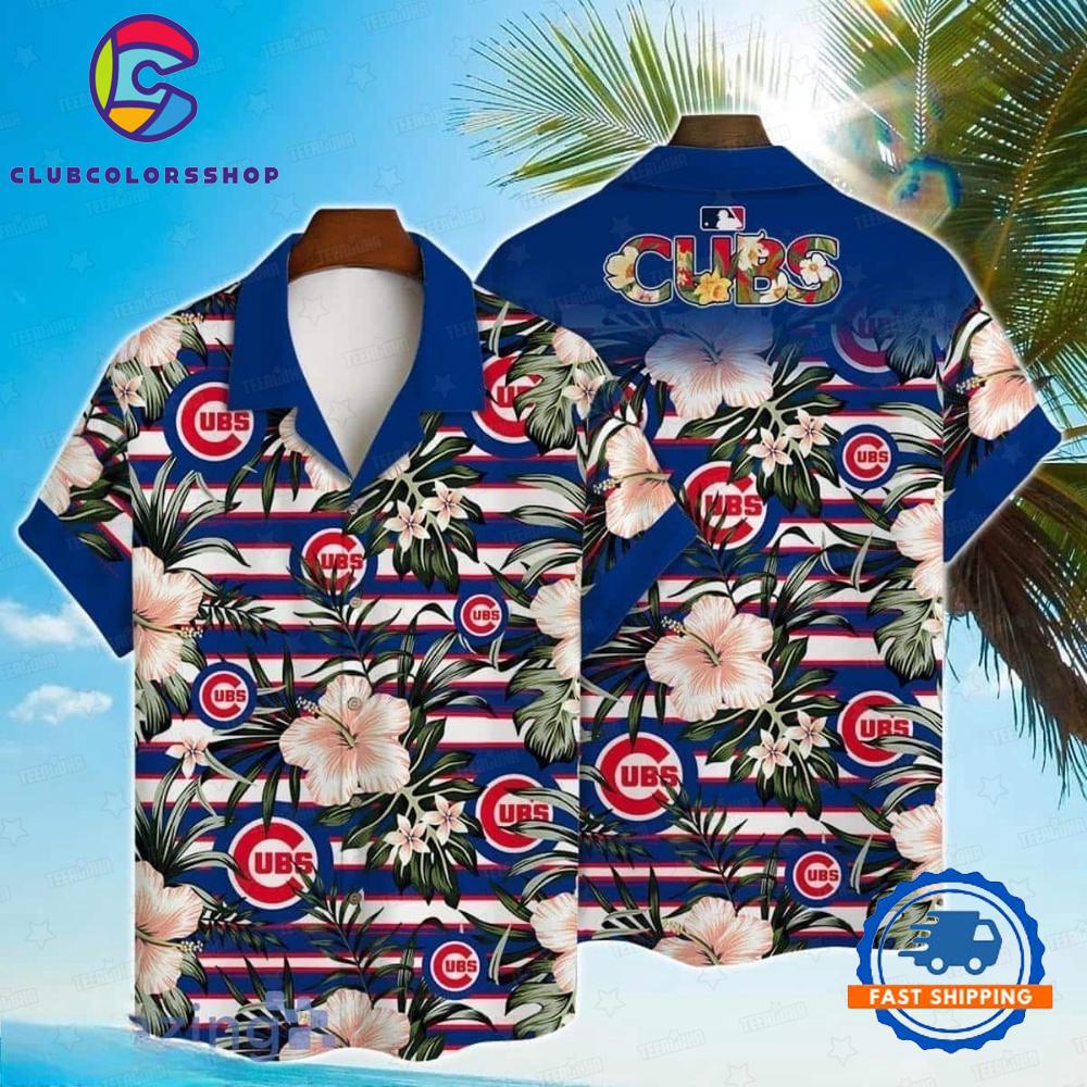 MLB Chicago Cubs Hibiscus Stripes Hawaiian Shirt