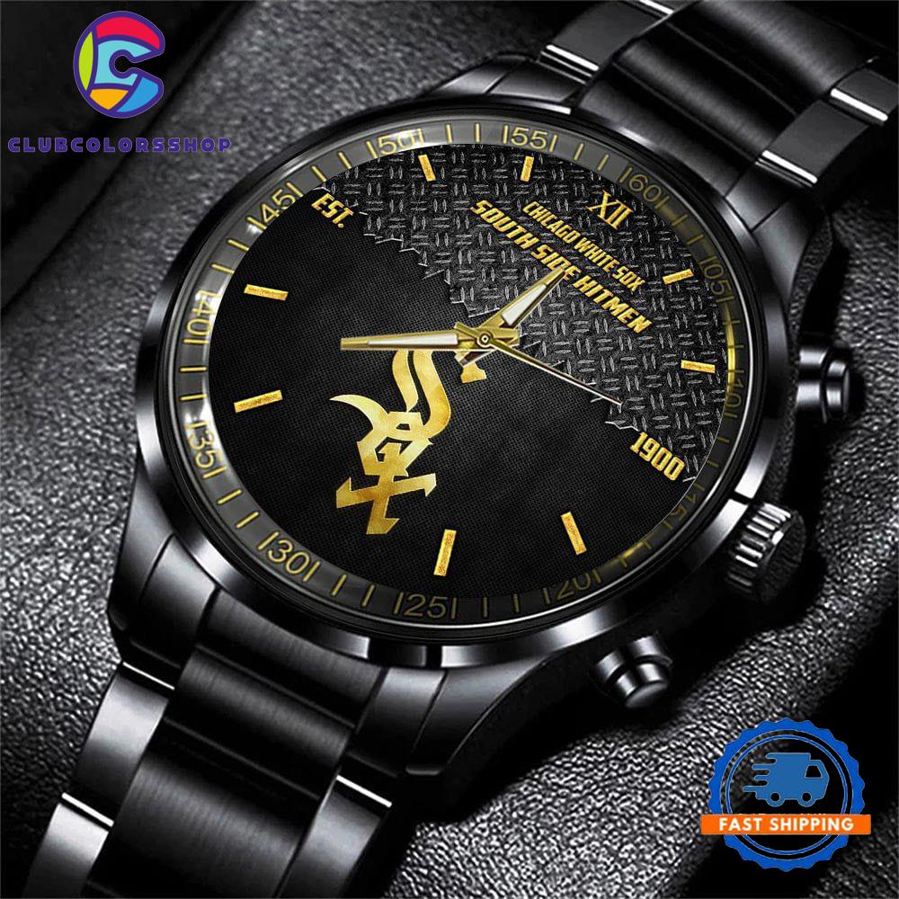 MLB Chicago White Sox Custom Black Stainless Steel Watch, Baseball Team Watch