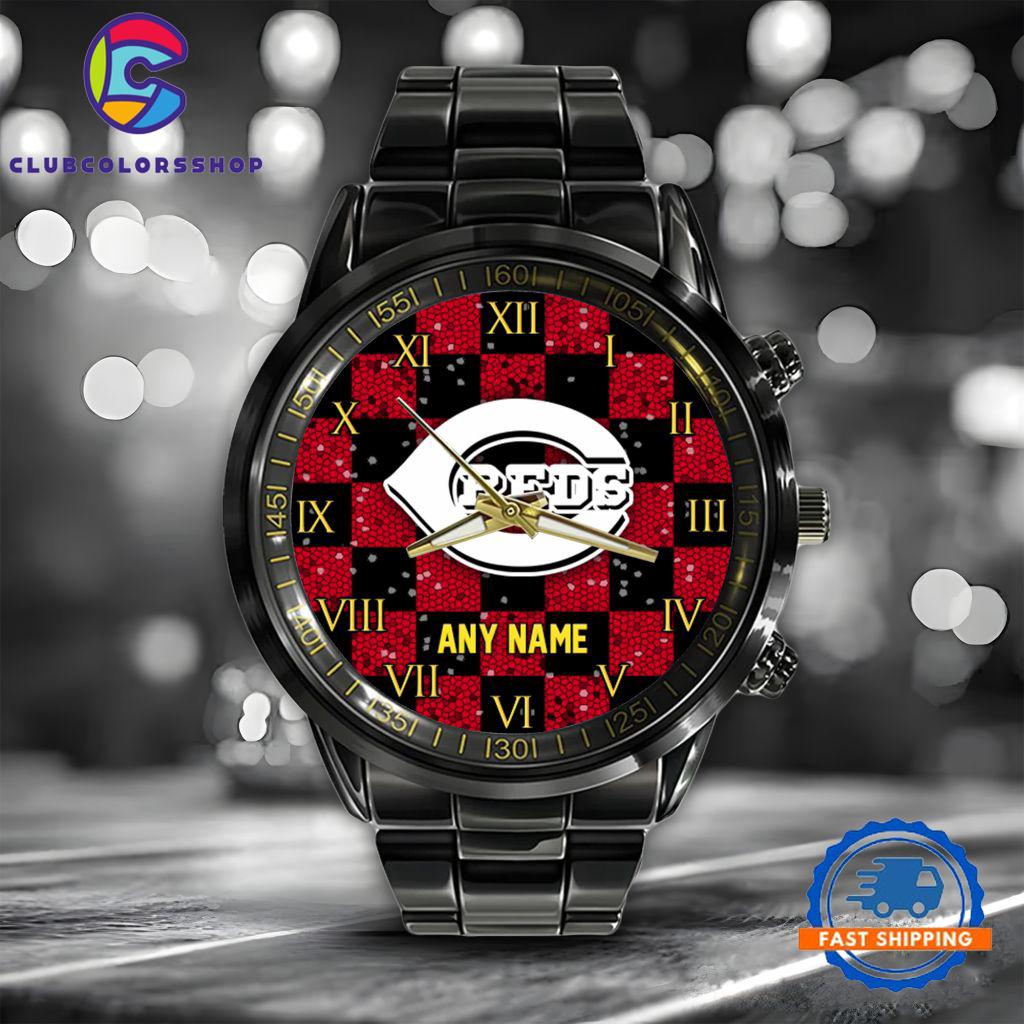 MLB Cincinnati Reds Black Stainless Steel Watch Baseball Team Design