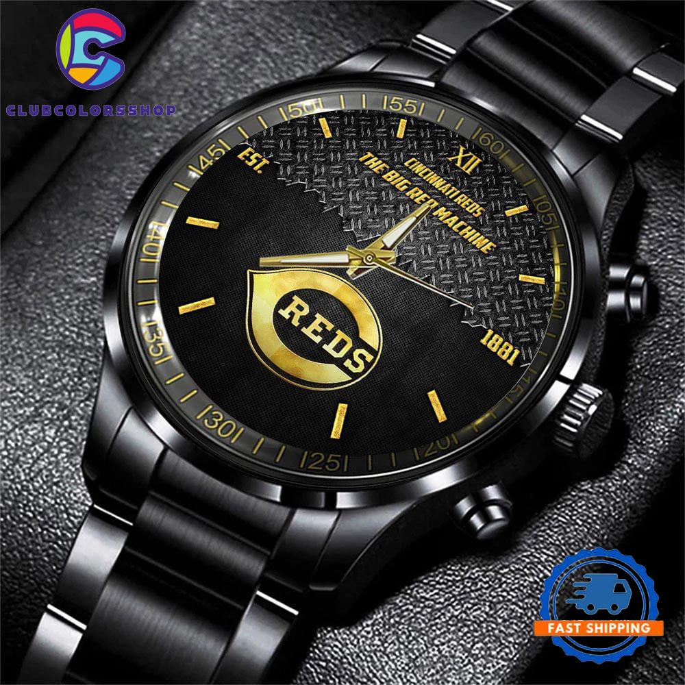 MLB Cincinnati Reds Custom Black Stainless Steel Watch, Baseball Team Watch