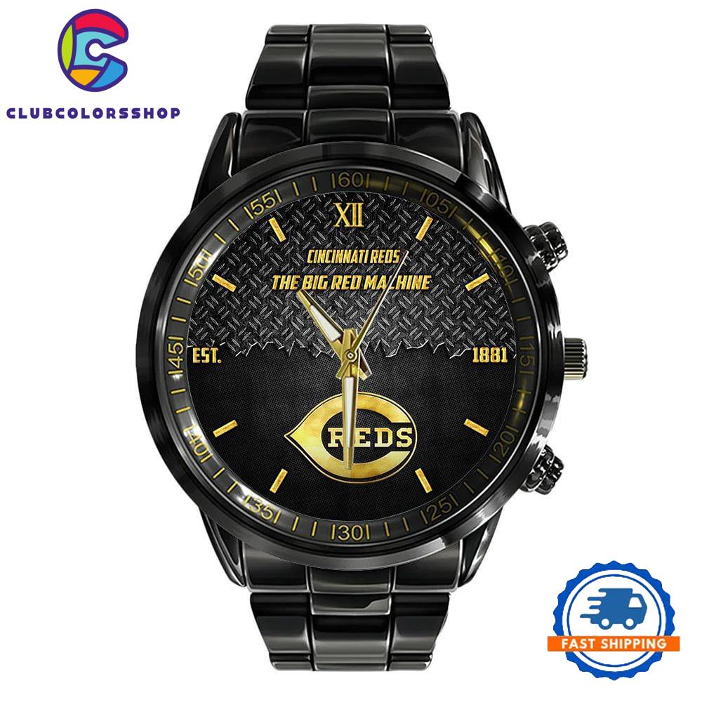 MLB Cincinnati Reds Custom Black Stainless Steel Watch, Baseball Team Watch MLB Cincinnati Reds Custom Black Stainless Steel Watch, Baseball Team Watch