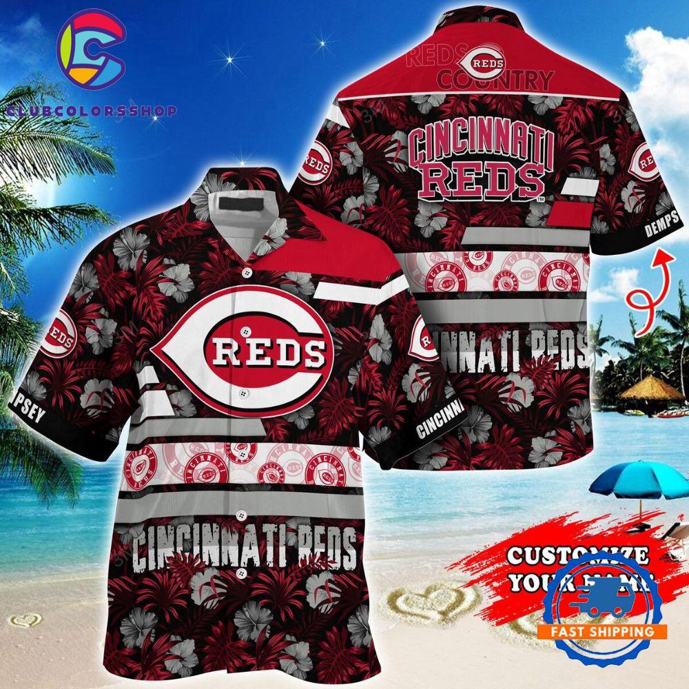 MLB Cincinnati Reds Floral Stripes Custom Hawaiian Shirt