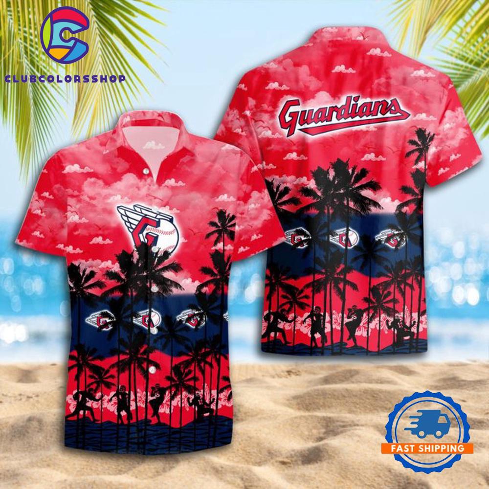 MLB Cleveland Guardians Hawaiian Shirt Tropical Sunset Design MLB Cleveland Guardians Hawaiian Shirt Tropical Sunset Design