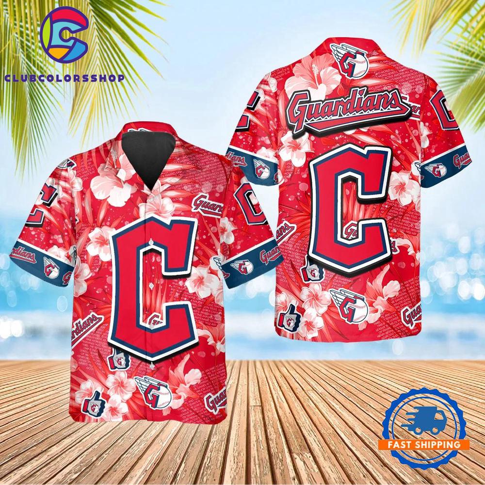 MLB Cleveland Guardians Hibiscus Emblem Hawaiian Shirt