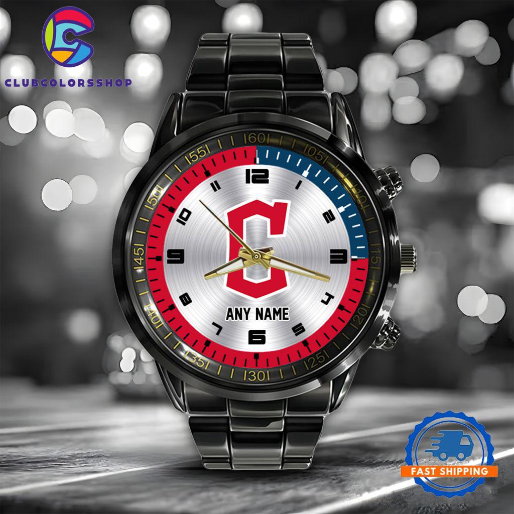 MLB Cleveland Guardians Personalized Black Stainless Steel Watch