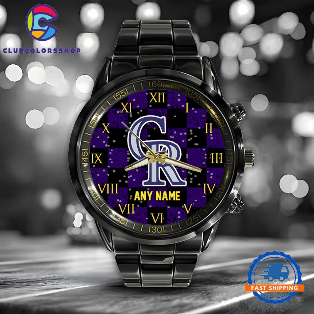 MLB Colorado Rockies Black Stainless Steel Watch Baseball Team Design