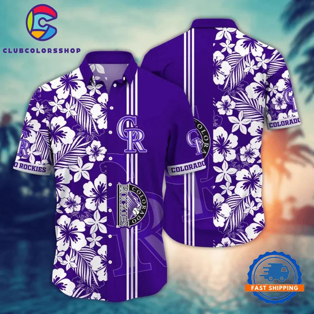 MLB Colorado Rockies Hibiscus Stripe Hawaiian Shirt